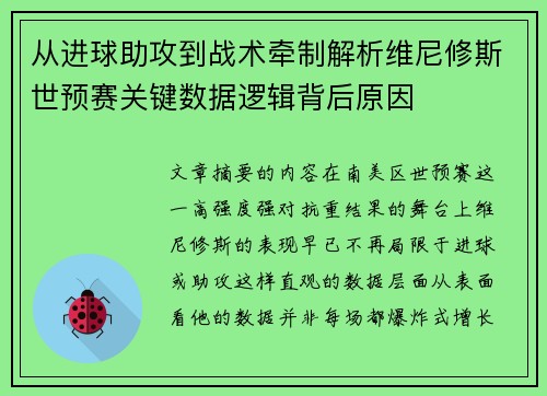 从进球助攻到战术牵制解析维尼修斯世预赛关键数据逻辑背后原因